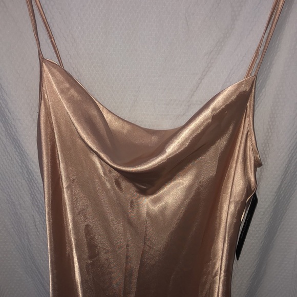 New W/Tags Bebe Taupe Spaghetti Strap Satin Slip Dress Size Medium - Picture 4 of 8